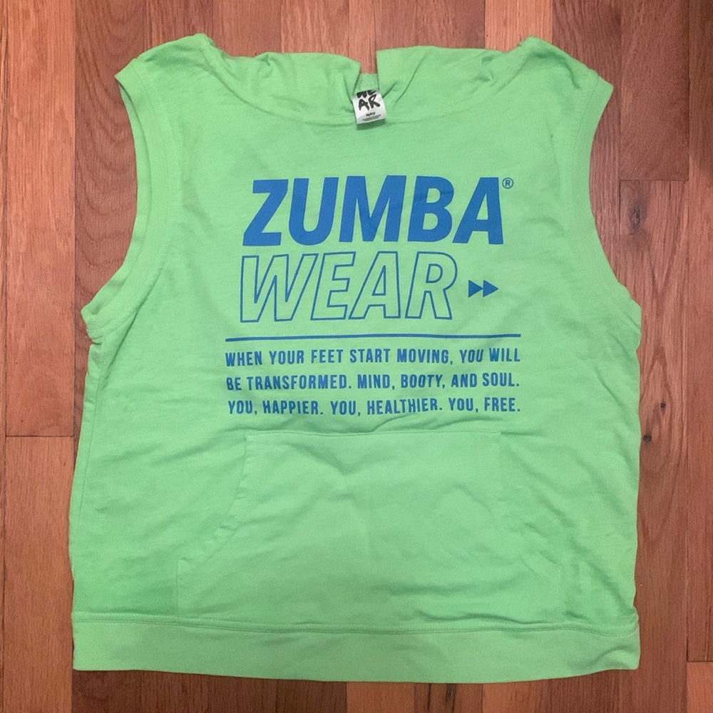 Zumba Wear - Open Back Sleeveless Hoodie - Lime - Size Spicy (Sm) - Lightly Worn